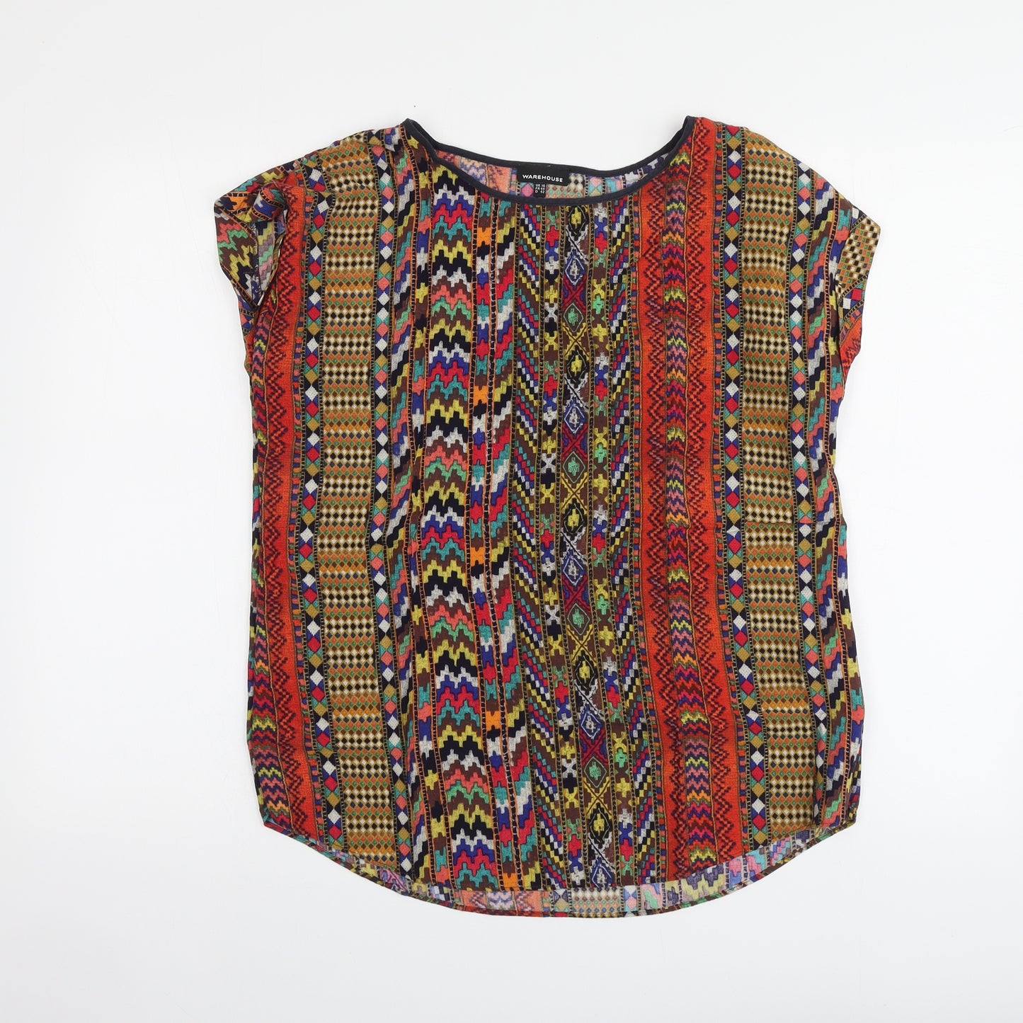 Warehouse Womens Multicoloured Geometric Viscose Basic T-Shirt Size 16 Round Neck