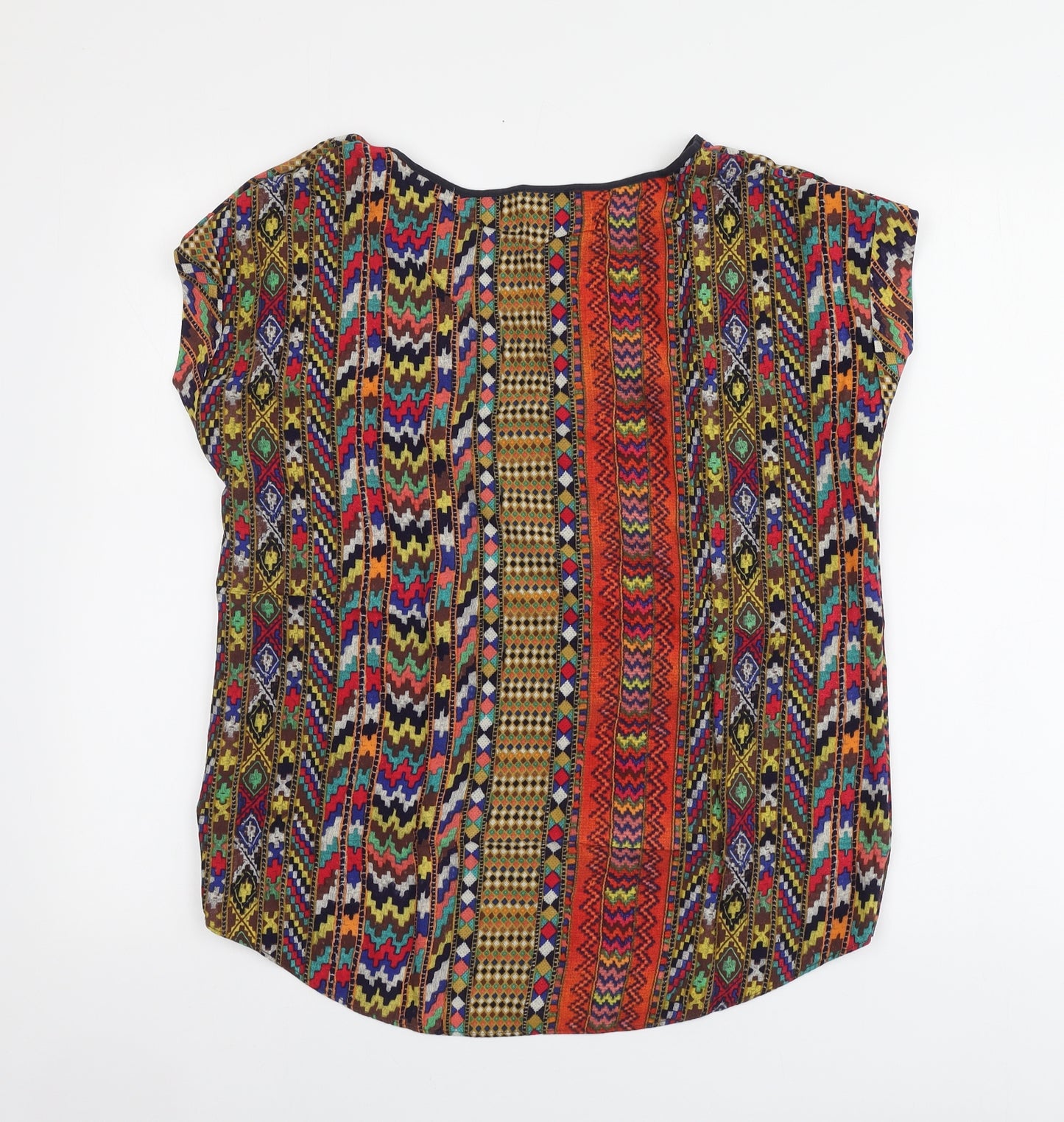 Warehouse Womens Multicoloured Geometric Viscose Basic T-Shirt Size 16 Round Neck