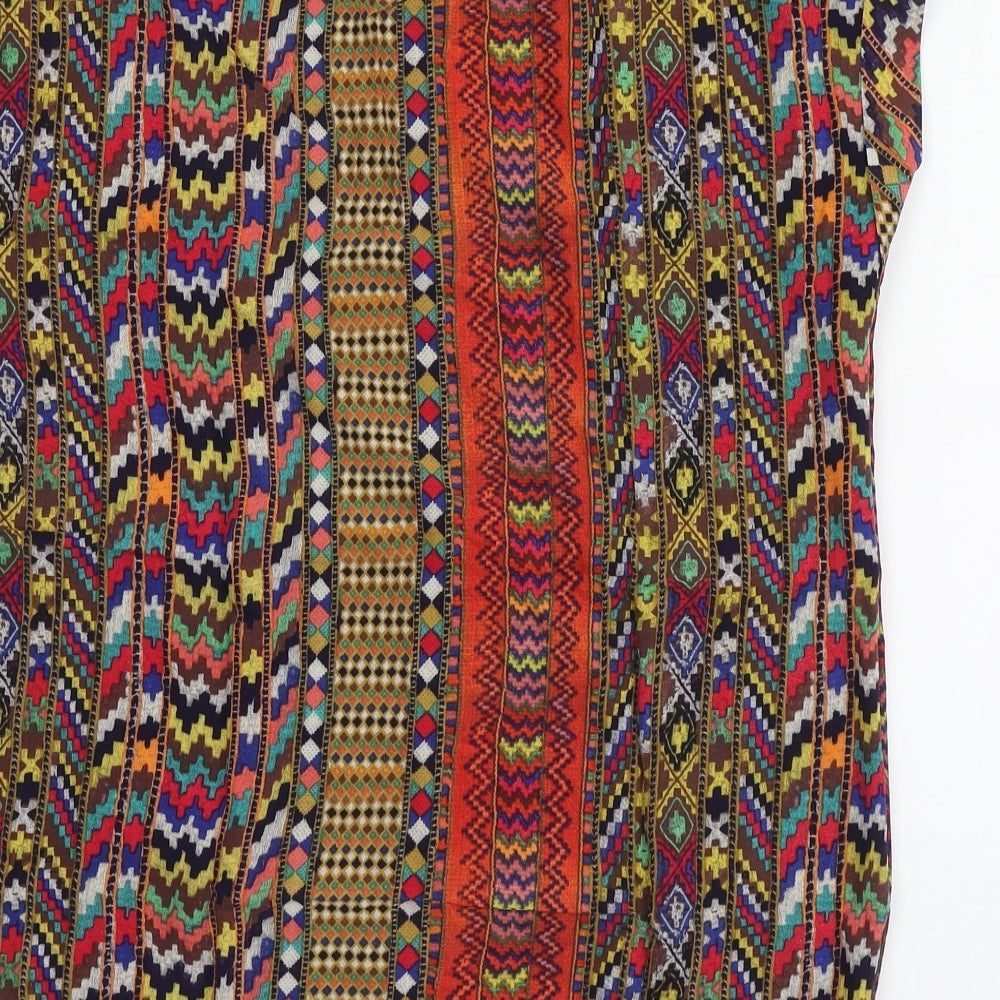 Warehouse Womens Multicoloured Geometric Viscose Basic T-Shirt Size 16 Round Neck