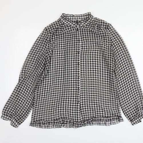 NEXT Womens Black Check Polyester Basic Button-Up Size 10 High Neck