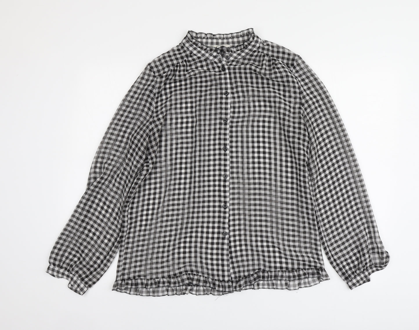 NEXT Womens Black Check Polyester Basic Button-Up Size 10 High Neck