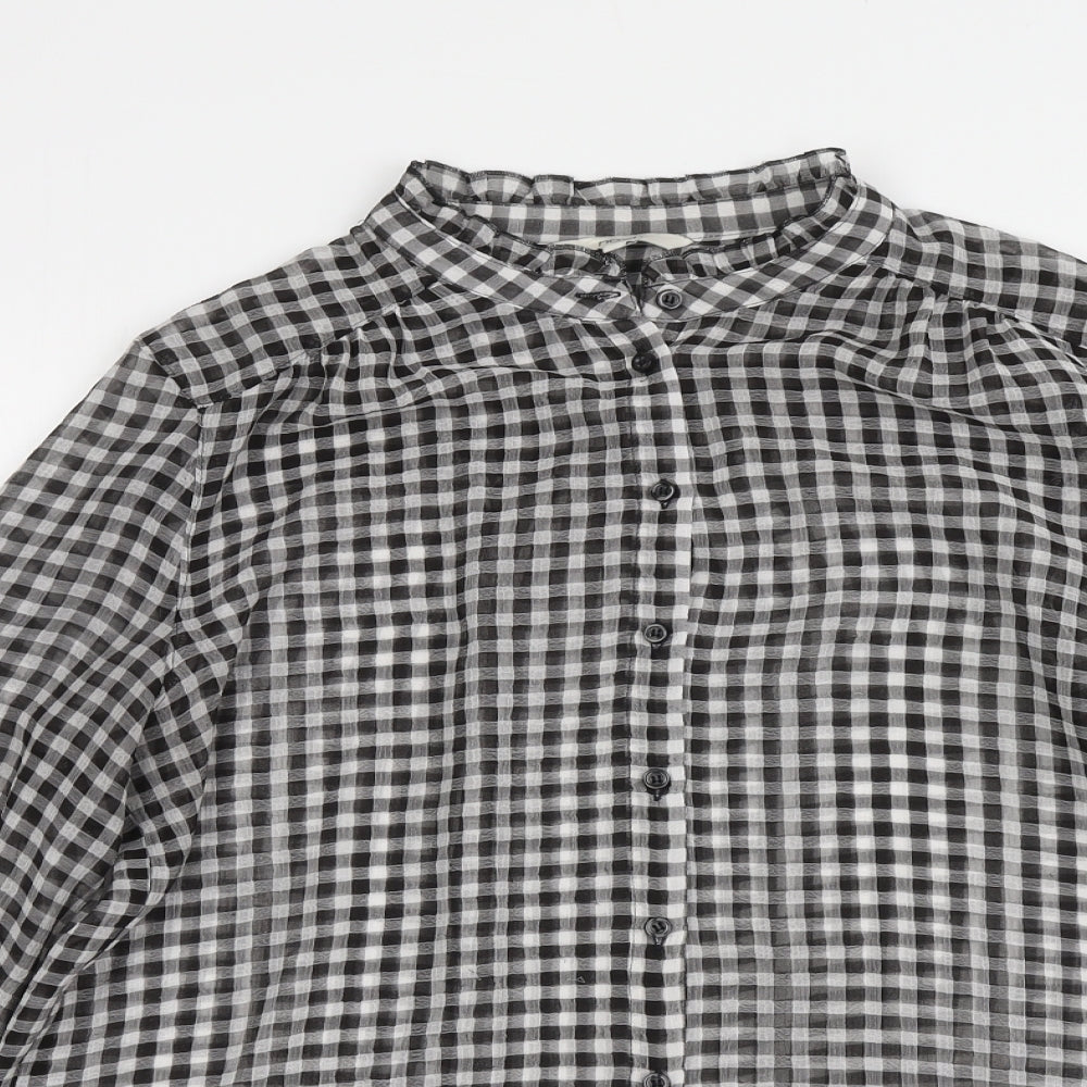 NEXT Womens Black Check Polyester Basic Button-Up Size 10 High Neck