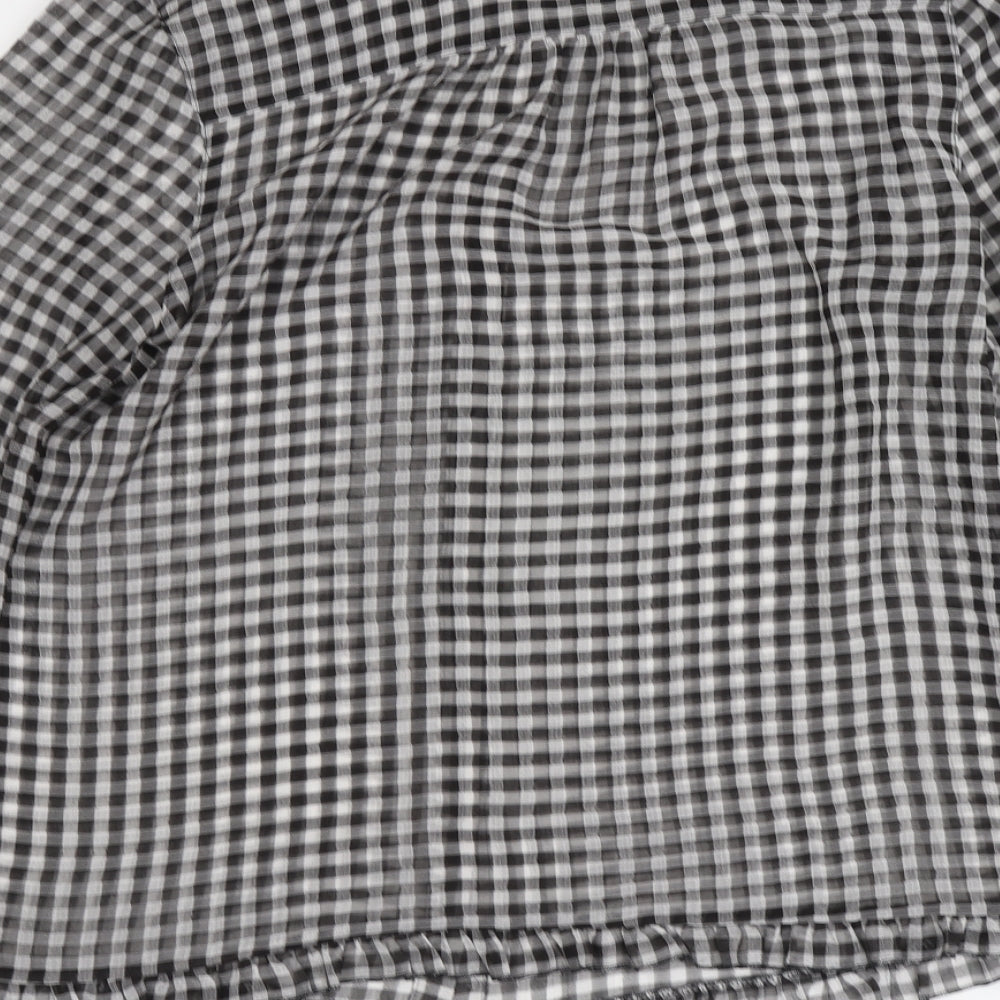 NEXT Womens Black Check Polyester Basic Button-Up Size 10 High Neck
