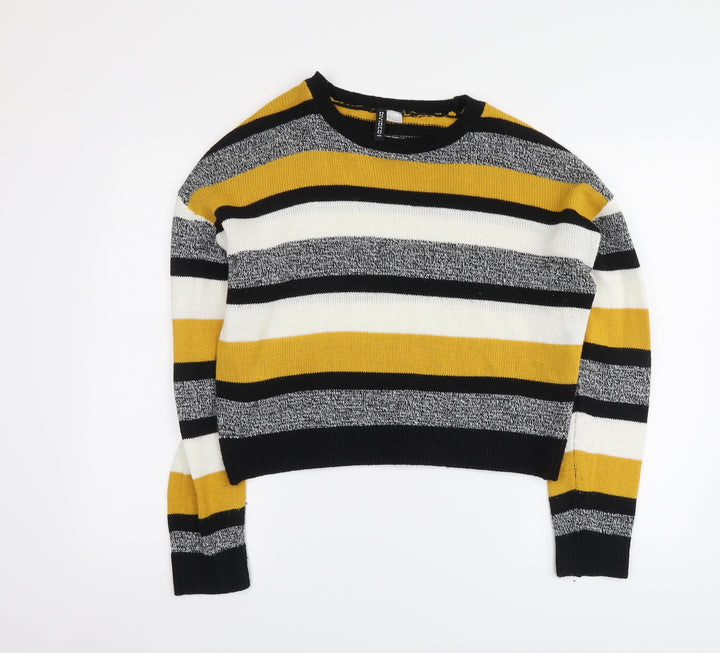 H&M Womens Multicoloured Round Neck Striped Acrylic Pullover Jumper Size L