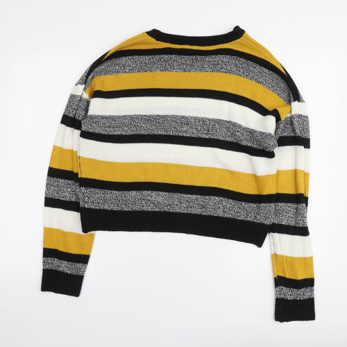 H&M Womens Multicoloured Round Neck Striped Acrylic Pullover Jumper Size L