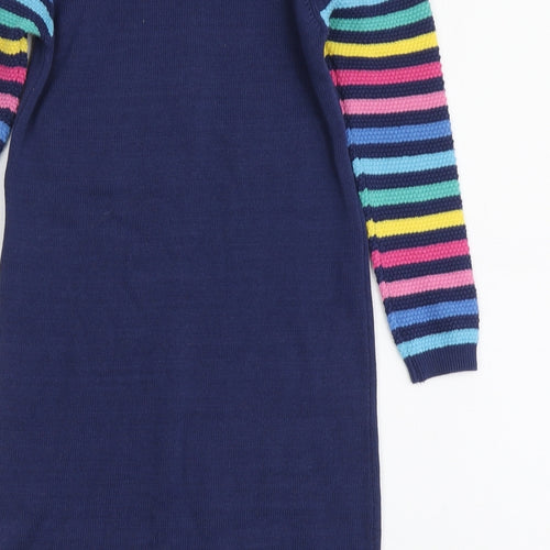TU Girls Blue Striped Cotton Jumper Dress Size 4-5 Years Round Neck - Rainbow Print