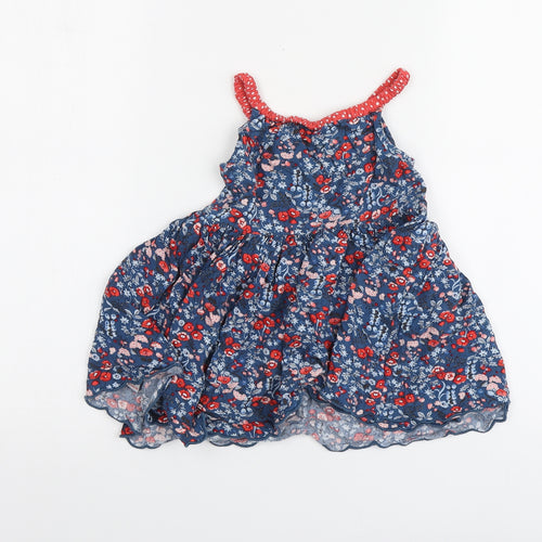 NEXT Girls Blue Floral Viscose Skater Dress Size 3 Years Square Neck