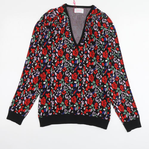 Savida Womens Multicoloured V-Neck Floral Polyester Pullover Jumper Size XS