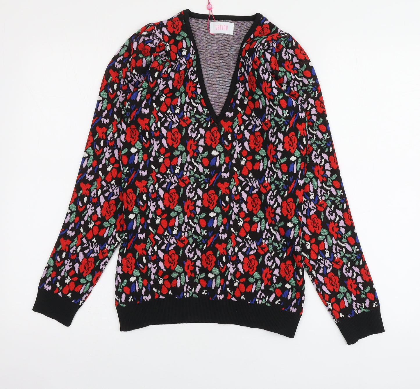 Savida Womens Multicoloured V-Neck Floral Polyester Pullover Jumper Size XS