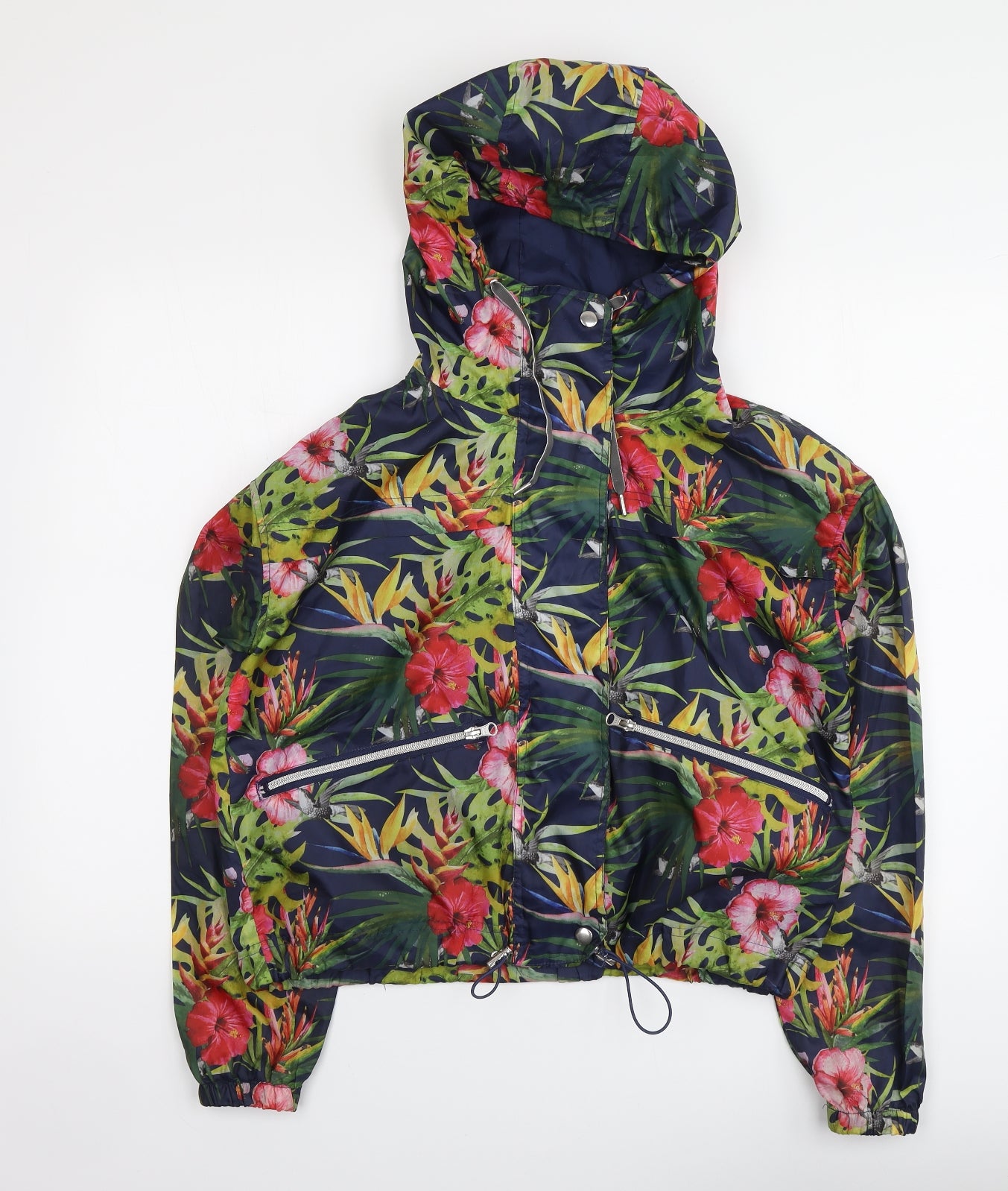 Primark Womens Blue Floral Rain Coat Jacket Size XS Zip