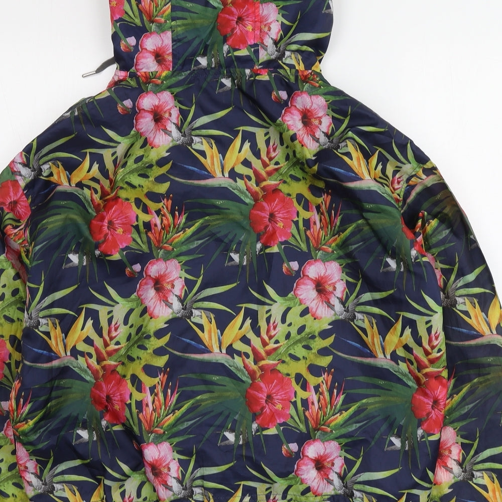Primark Womens Blue Floral Rain Coat Jacket Size XS Zip