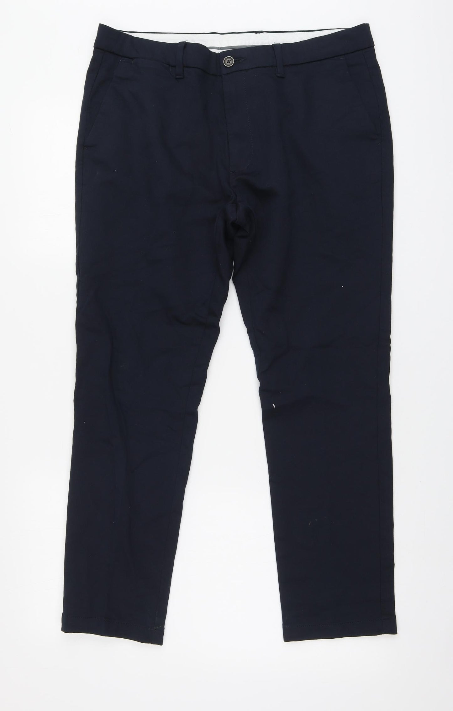 Marks and Spencer Mens Blue Cotton Chino Trousers Size 34 L27 in Regular Button
