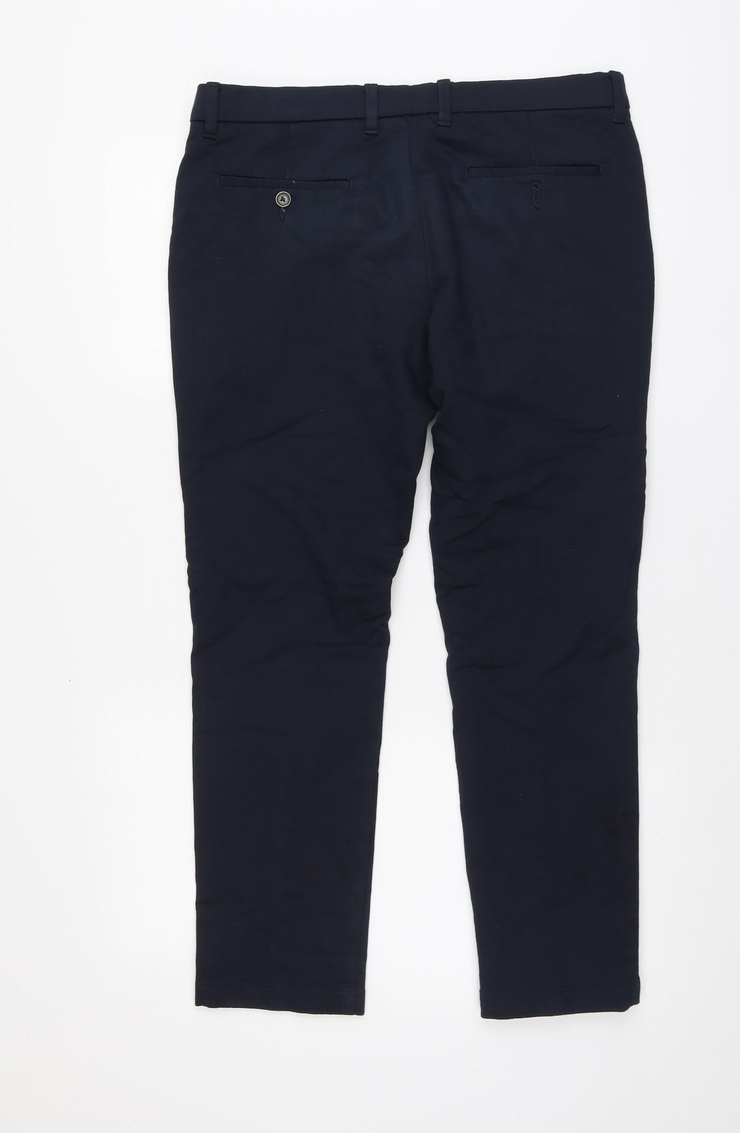 Marks and Spencer Mens Blue Cotton Chino Trousers Size 34 L27 in Regular Button