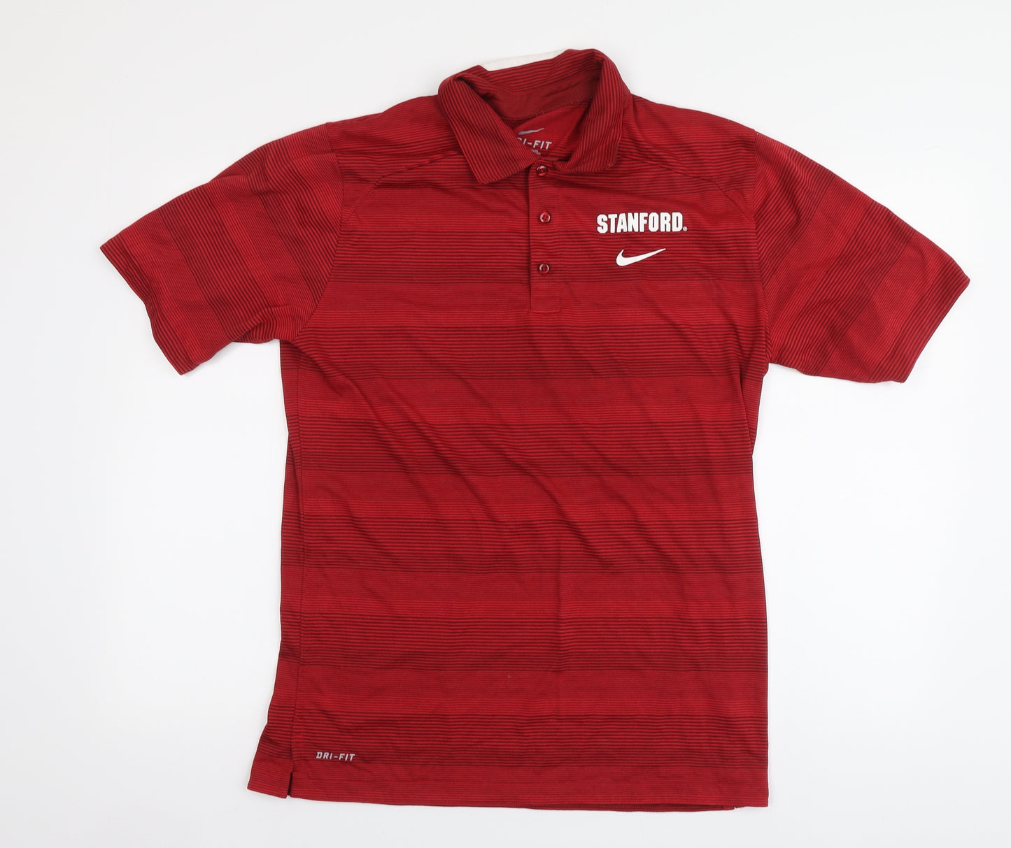 Nike Mens Red Striped Polyester Polo Size M Collared - Stanford