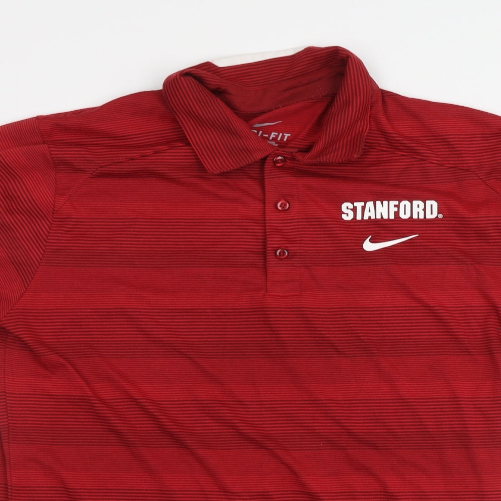 Nike Mens Red Striped Polyester Polo Size M Collared - Stanford