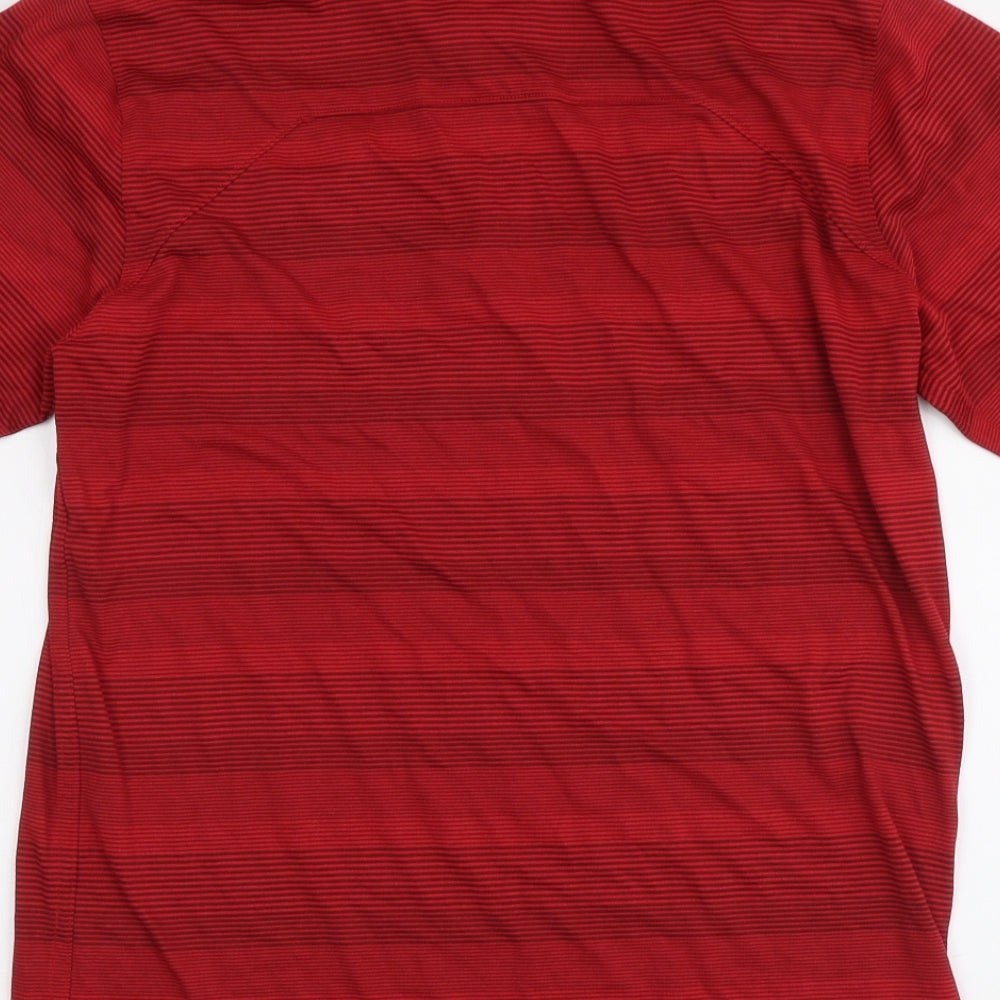Nike Mens Red Striped Polyester Polo Size M Collared - Stanford
