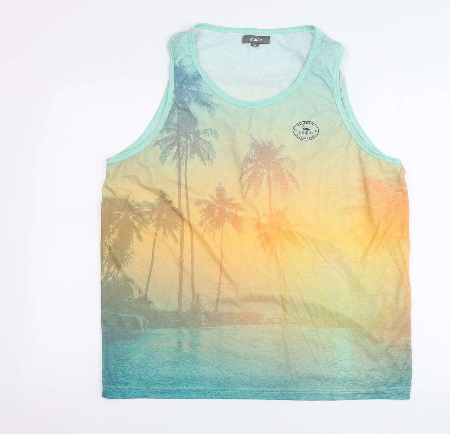 Studio Mens Multicoloured Polyester T-Shirt Size XL Round Neck - Palm Print