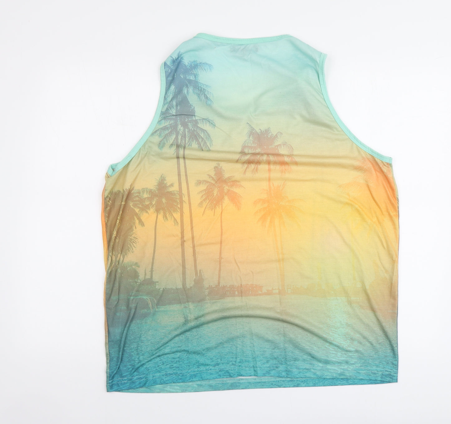 Studio Mens Multicoloured Polyester T-Shirt Size XL Round Neck - Palm Print