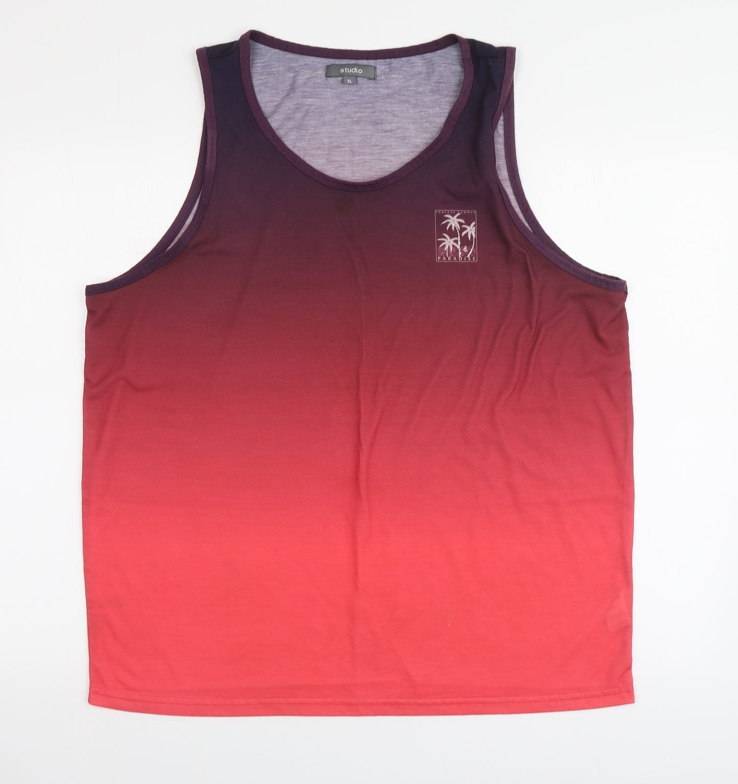 Studio Mens Red Polyester T-Shirt Size XL Round Neck - Ombre