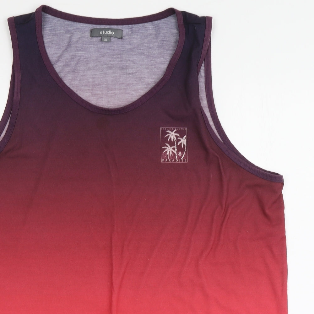 Studio Mens Red Polyester T-Shirt Size XL Round Neck - Ombre