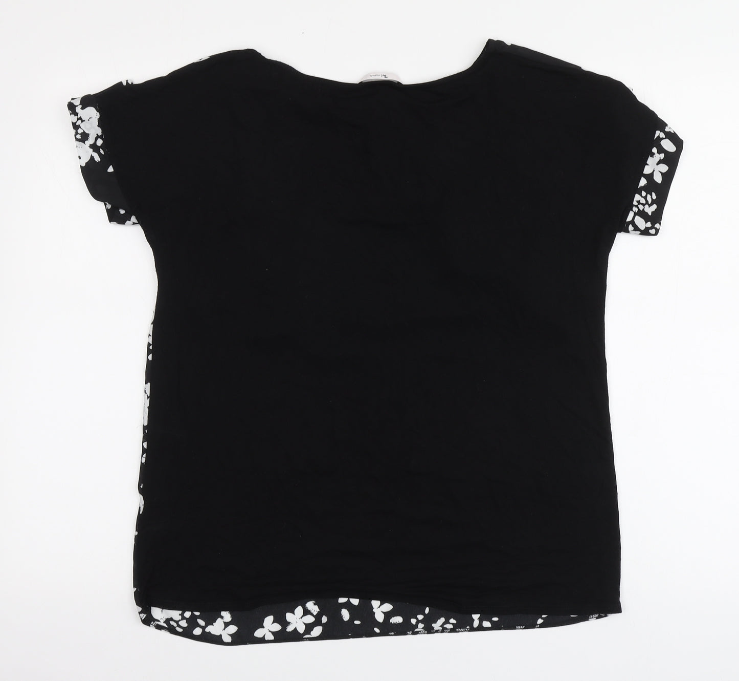 TU Womens Black Geometric Viscose Basic T-Shirt Size 10 Round Neck
