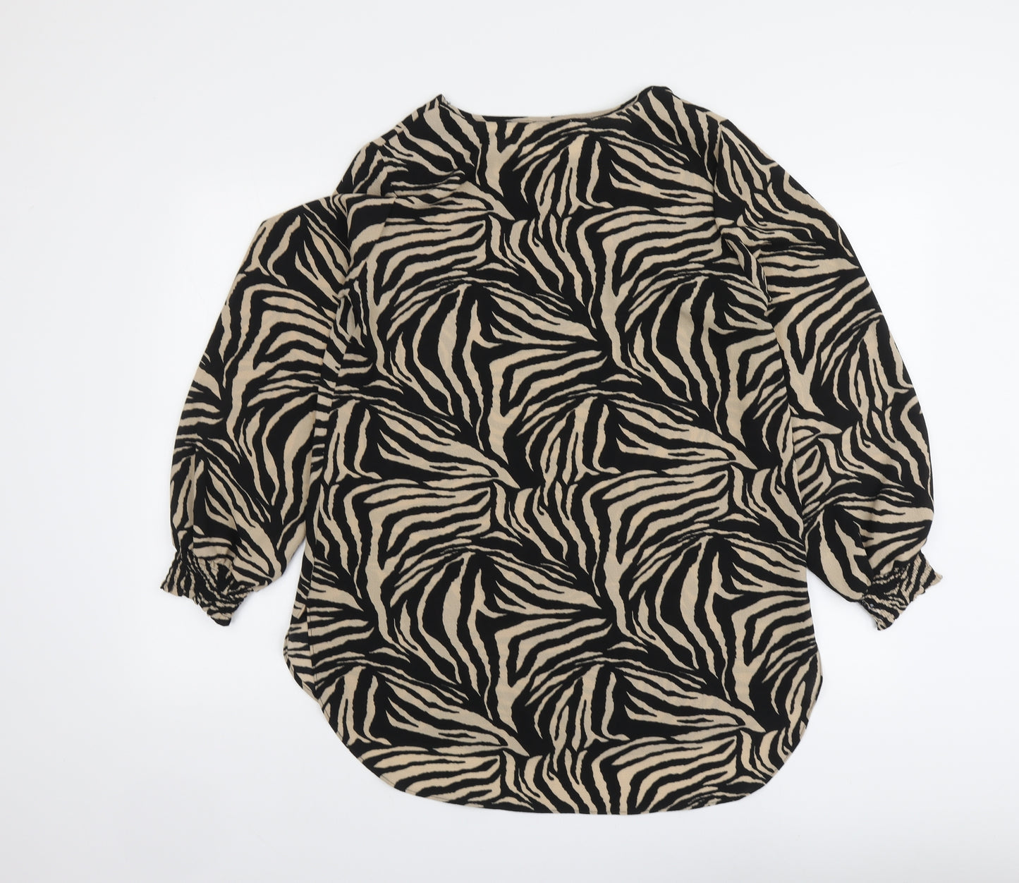 Papaya Womens Beige Animal Print Polyester Basic Blouse Size 12 Round Neck