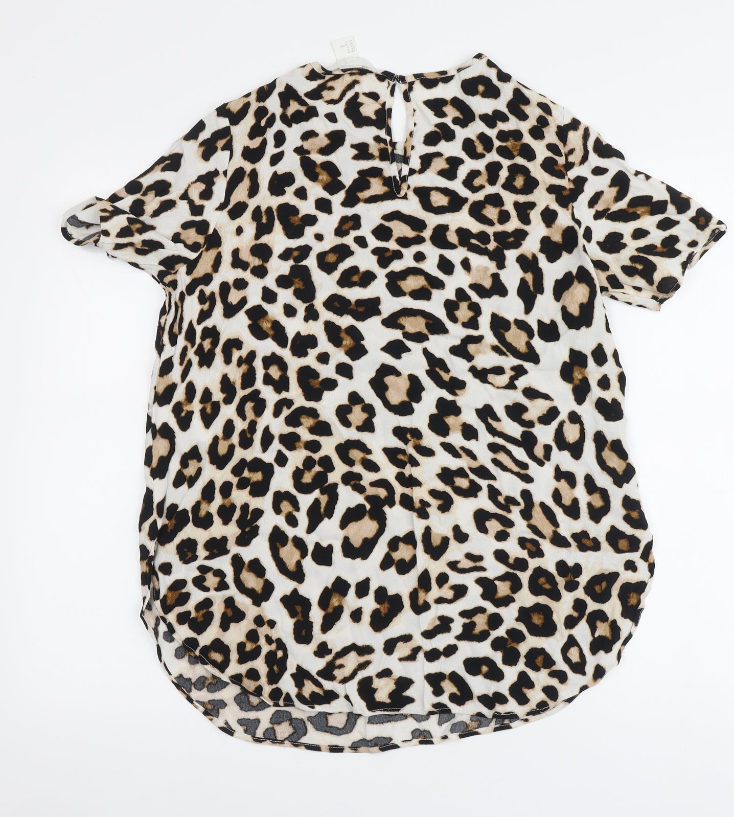 H&M Womens Beige Animal Print Viscose Basic Blouse Size M Round Neck