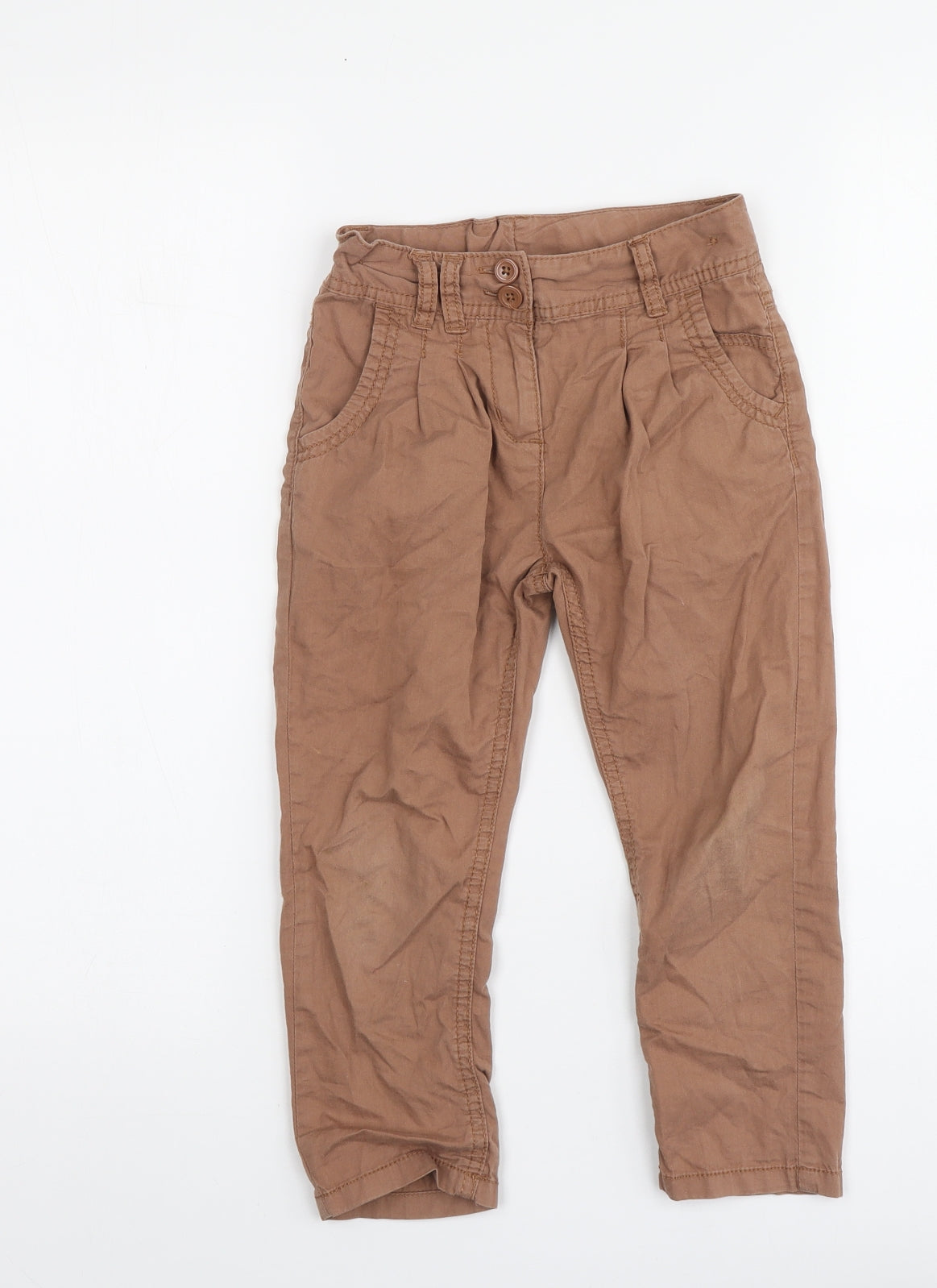 NEXT Boys Brown Cotton Chino Trousers Size 5 Years Regular Button