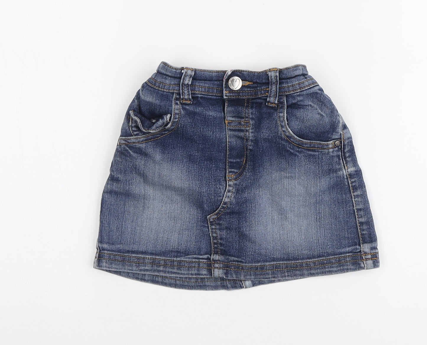 Blue Zoo Girls Blue Cotton Mini Skirt Size 3-4 Years Regular Button