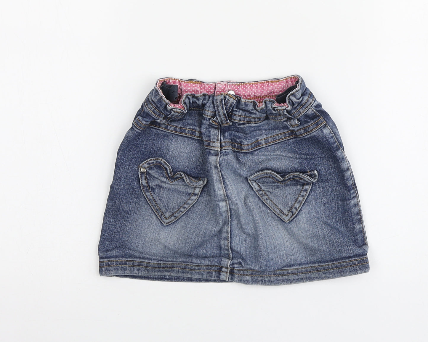 Blue Zoo Girls Blue Cotton Mini Skirt Size 3-4 Years Regular Button