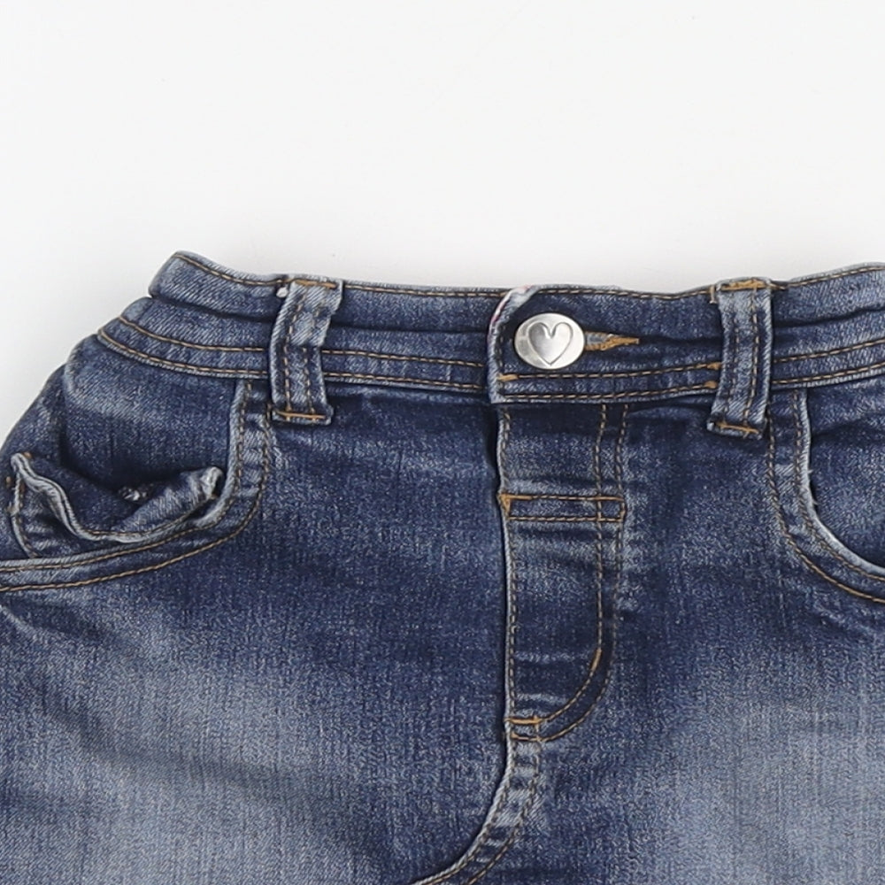 Blue Zoo Girls Blue Cotton Mini Skirt Size 3-4 Years Regular Button