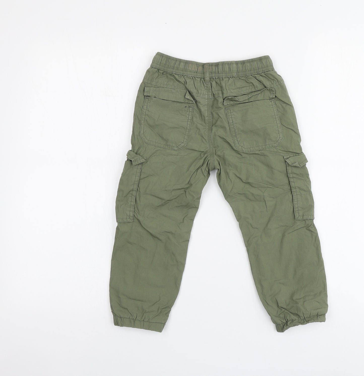 NEXT Boys Green Cotton Cargo Trousers Size 4-5 Years Regular Button