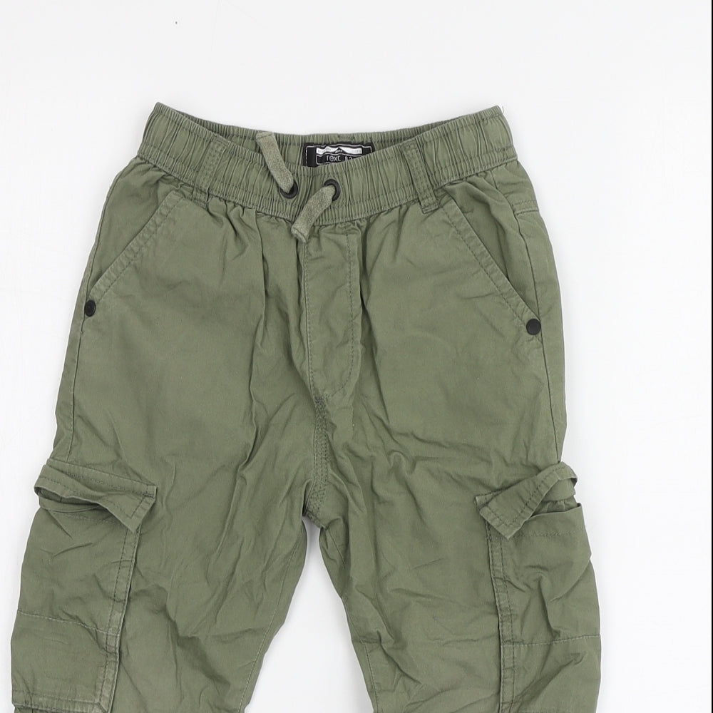 NEXT Boys Green Cotton Cargo Trousers Size 4-5 Years Regular Button