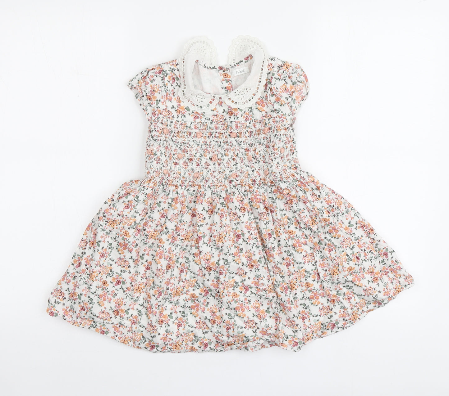 NEXT Girls Multicoloured Floral Cotton Skater Dress Size 3-4 Years Collared
