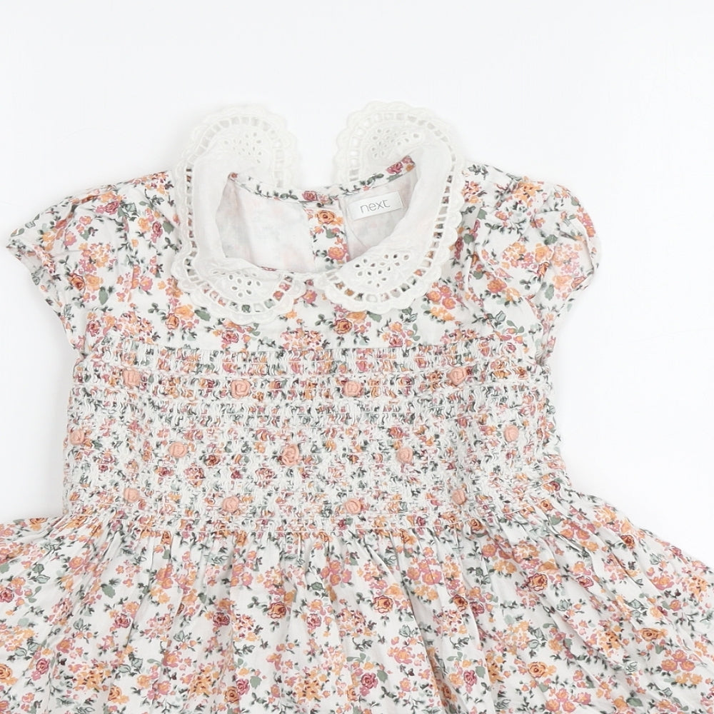 NEXT Girls Multicoloured Floral Cotton Skater Dress Size 3-4 Years Collared