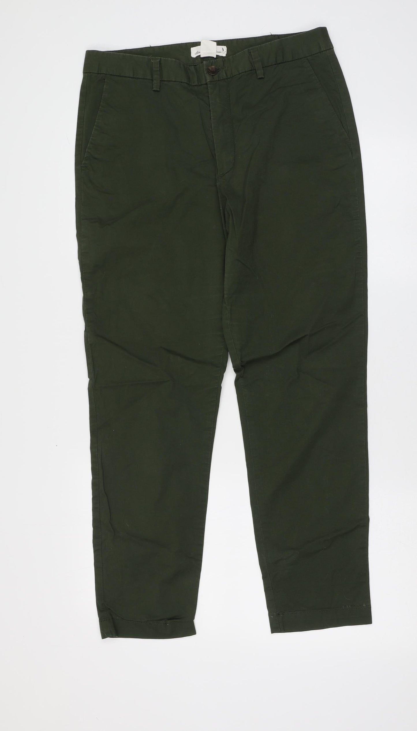 H&M Mens Green Cotton Chino Trousers Size M L28 in Regular Button