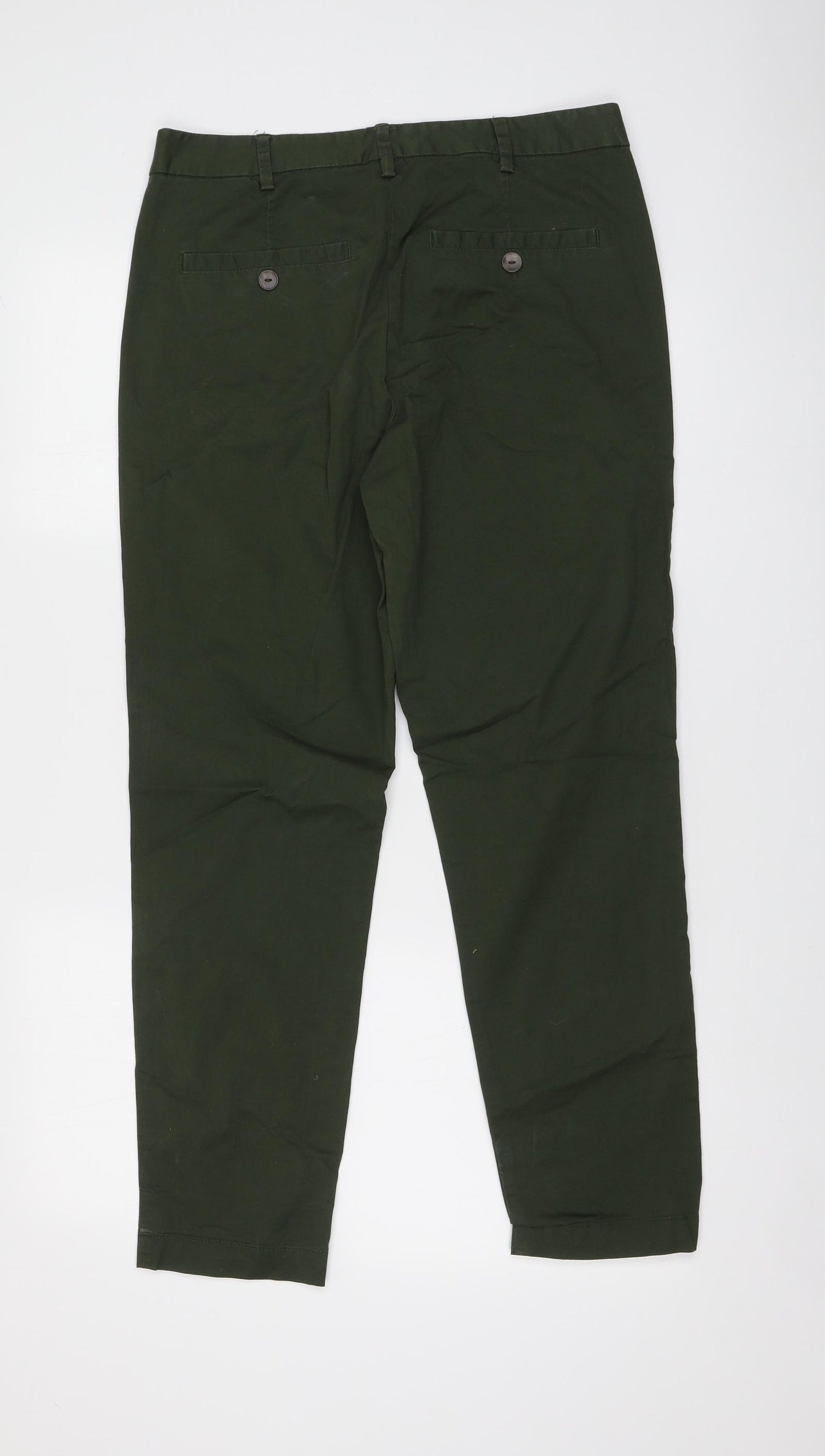 H&M Mens Green Cotton Chino Trousers Size M L28 in Regular Button