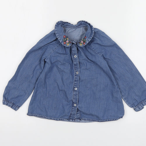 George Girls Blue Cotton Basic Button-Up Size 3-4 Years Collared Button