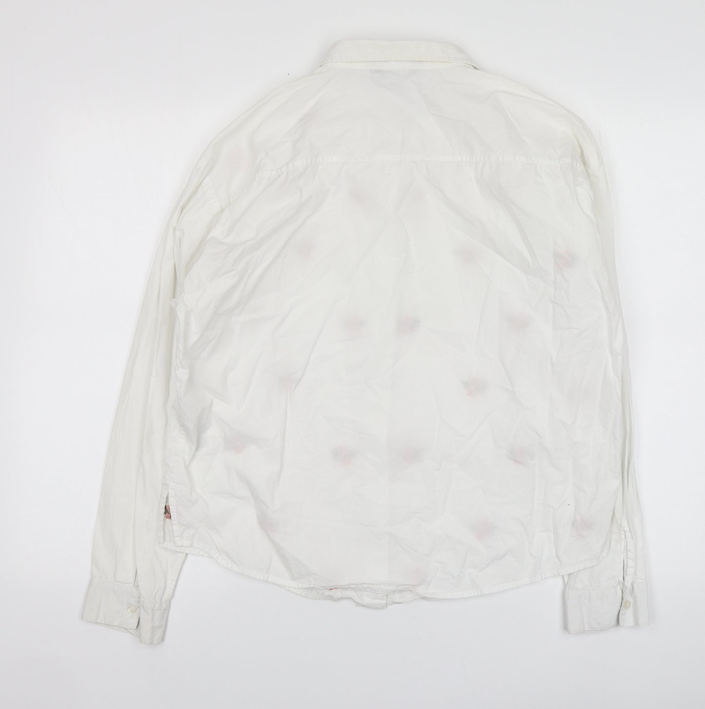 New Look Womens White Floral Cotton Basic Button-Up Size 14 Collared