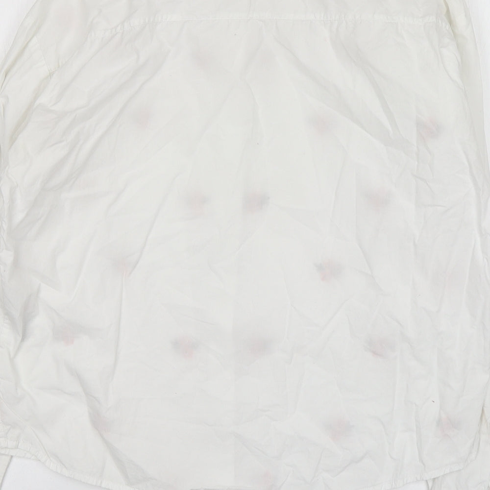 New Look Womens White Floral Cotton Basic Button-Up Size 14 Collared