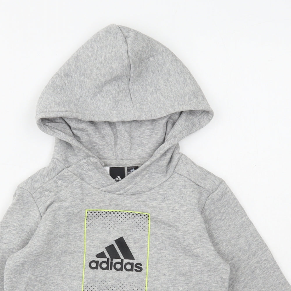 adidas Boys Grey Cotton Pullover Hoodie Size 2-3 Years Pullover