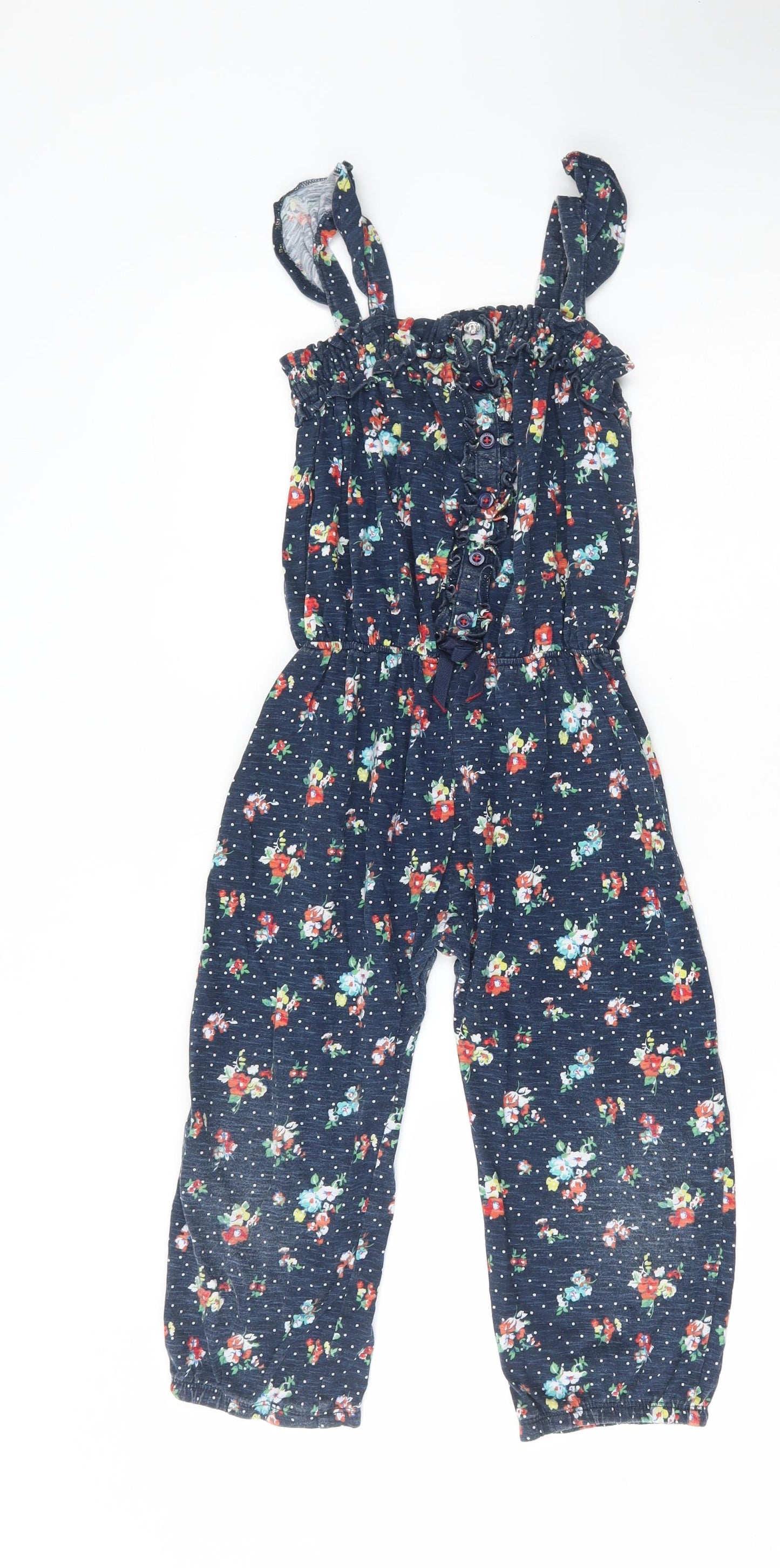 NEXT Girls Blue Floral Cotton Jumpsuit One-Piece Size 4-5 Years Button