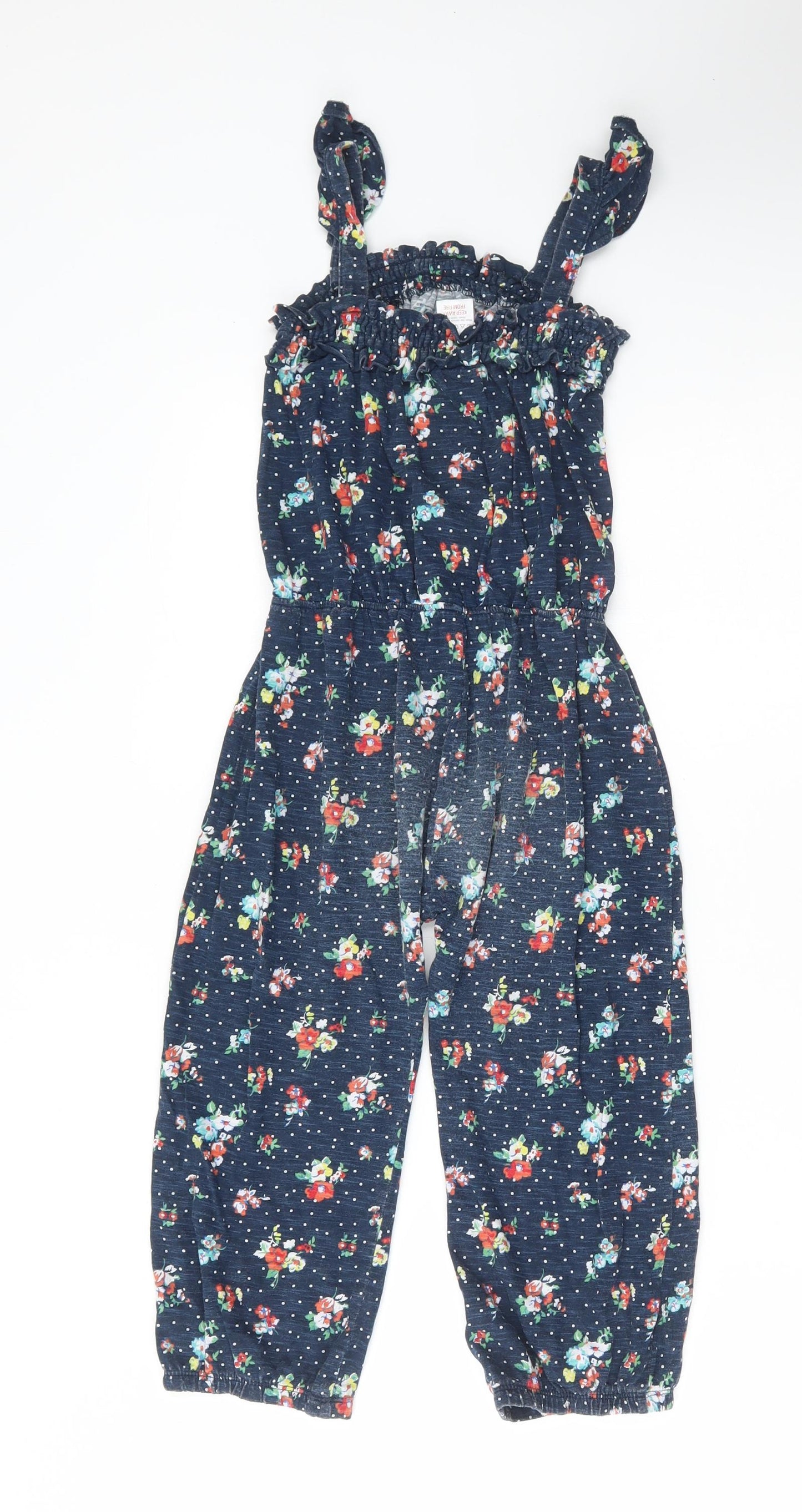 NEXT Girls Blue Floral Cotton Jumpsuit One-Piece Size 4-5 Years Button