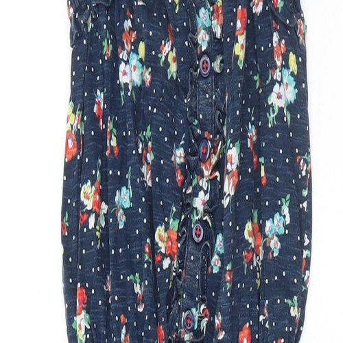 NEXT Girls Blue Floral Cotton Jumpsuit One-Piece Size 4-5 Years Button
