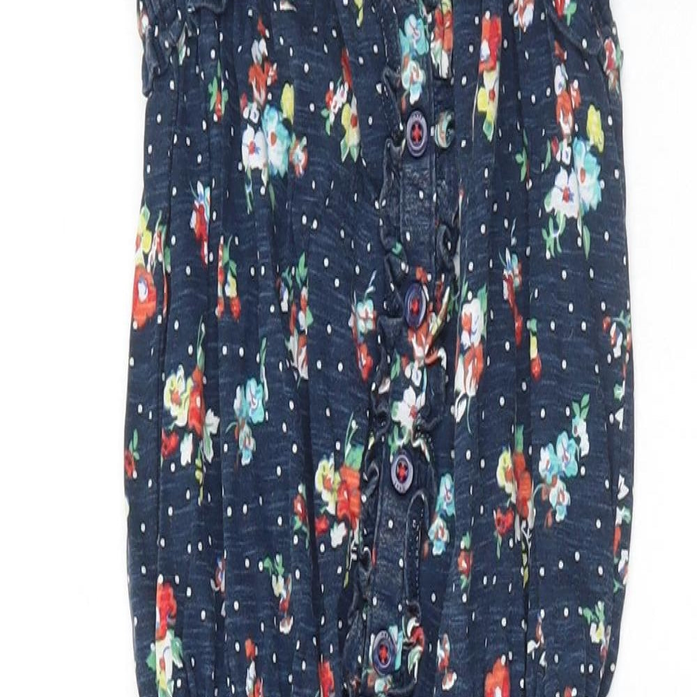 NEXT Girls Blue Floral Cotton Jumpsuit One-Piece Size 4-5 Years Button