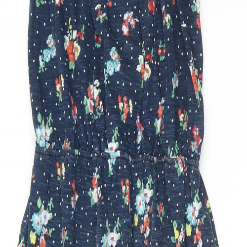 NEXT Girls Blue Floral Cotton Jumpsuit One-Piece Size 4-5 Years Button