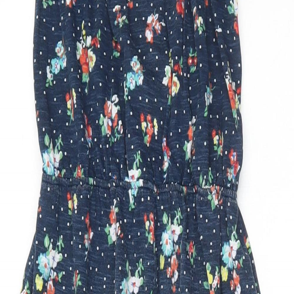 NEXT Girls Blue Floral Cotton Jumpsuit One-Piece Size 4-5 Years Button