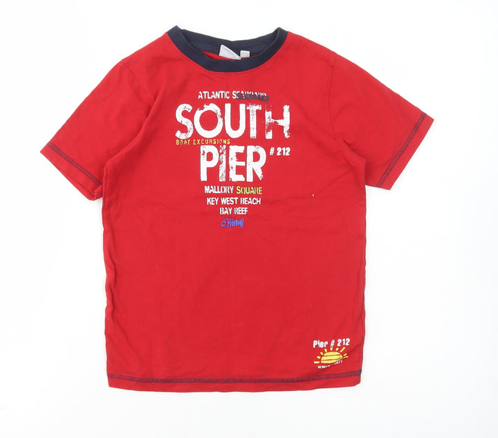 Blue Seven Boys Red Cotton Basic T-Shirt Size 7 Years Round Neck Pullover