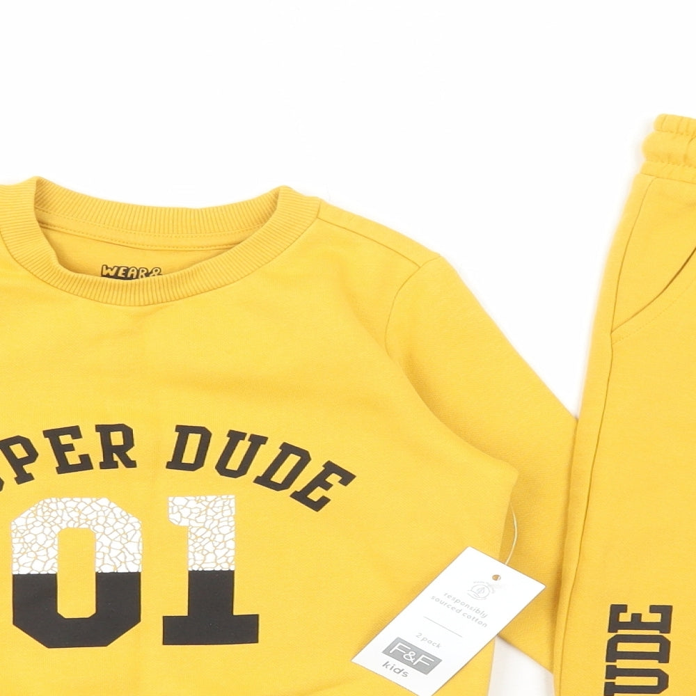 F&F Boys Yellow Cotton Pullover Sweatshirt Size 2-3 Years Pullover - Super Dude