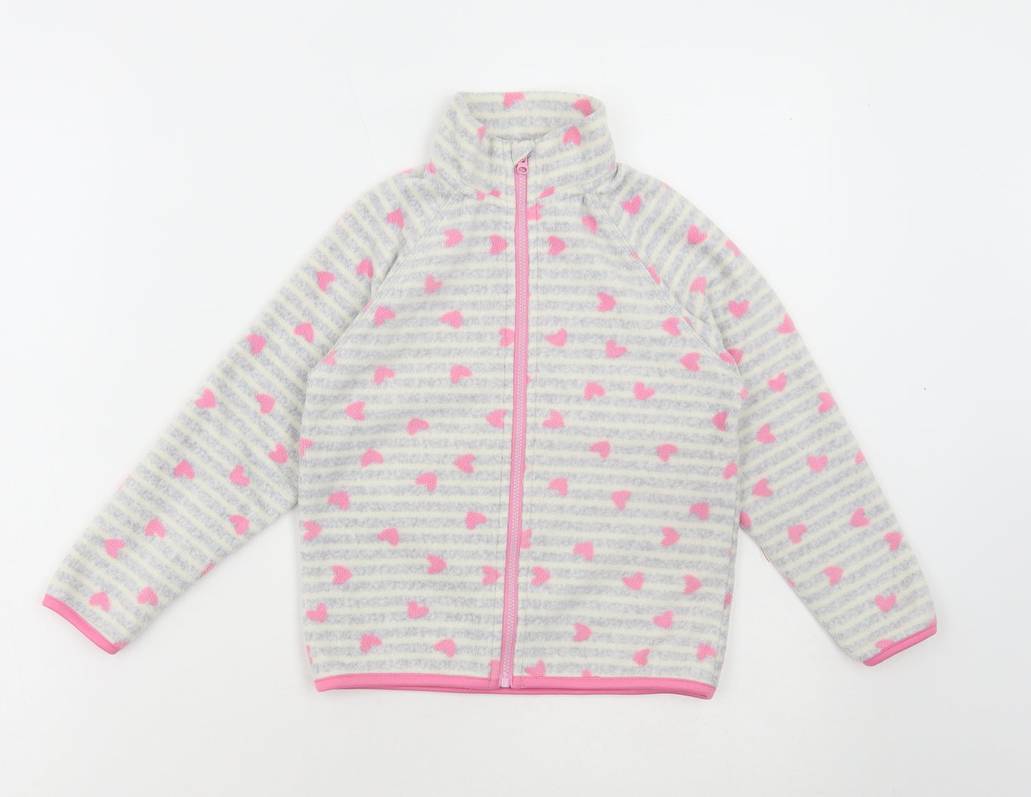 Primark Girls Grey Striped Polyester Full Zip Sweatshirt Size 6-7 Years Zip - Love Hearts